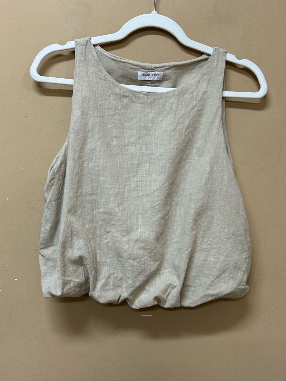 Spighe Di Lino Beige Linen Blend Bubble Tank Size Small Boho Festival Lagenlook